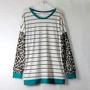 Sunshine & Rodeos Long Sleeve Strip & Animal print Top Size L